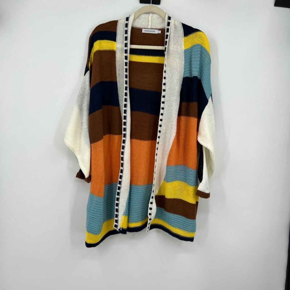 MISSLOOK Color Block Sweater Cardigan woman's size Large
